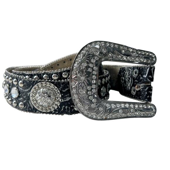 Rhinestone Crystal Western Bling Leather Belt Country Cowgirl Women 32-38 Large - Picture 3 of 11